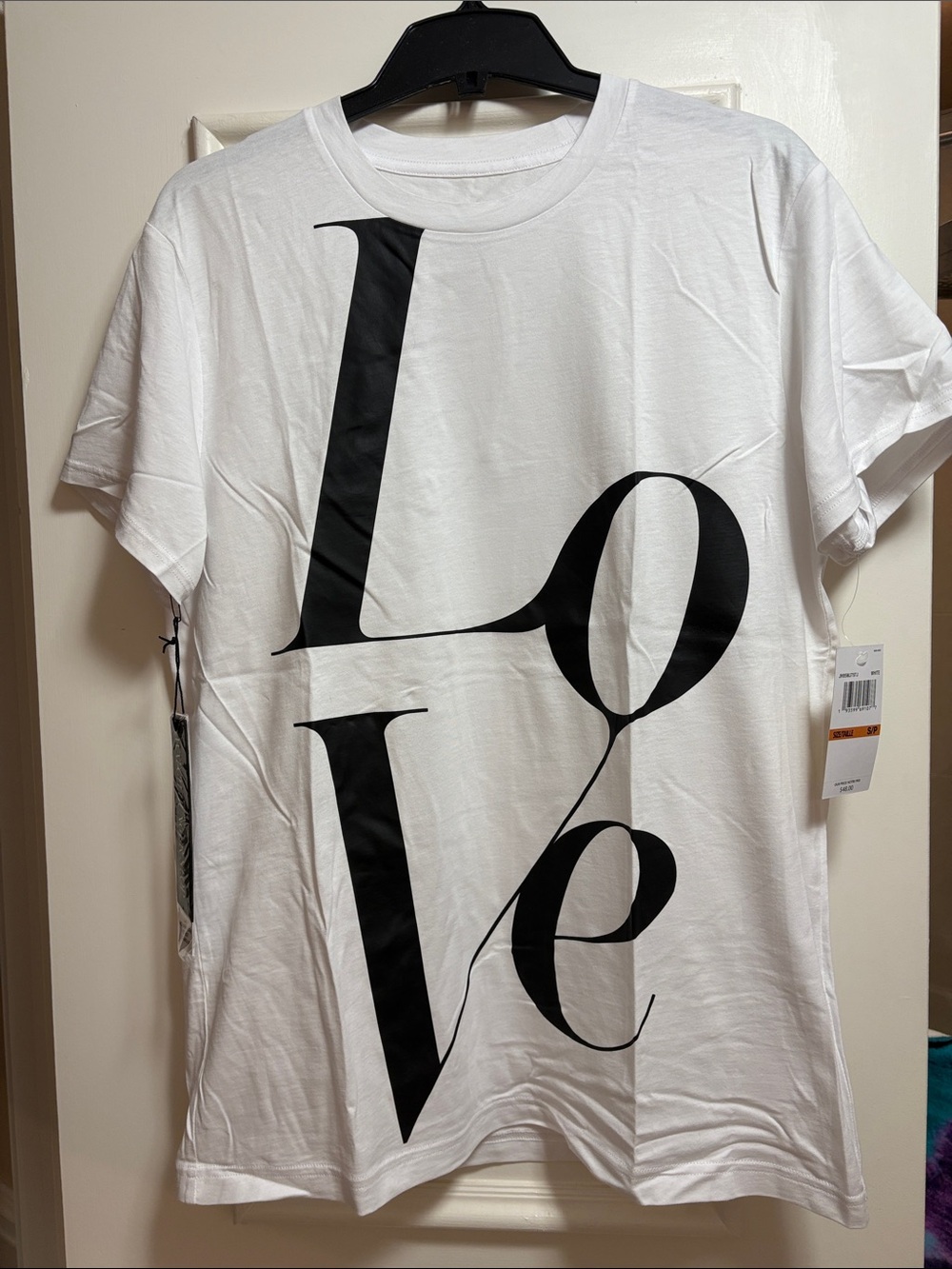 Michael Kors White Short-Sleeve Tee with Large Black 'LOVE' Graphic